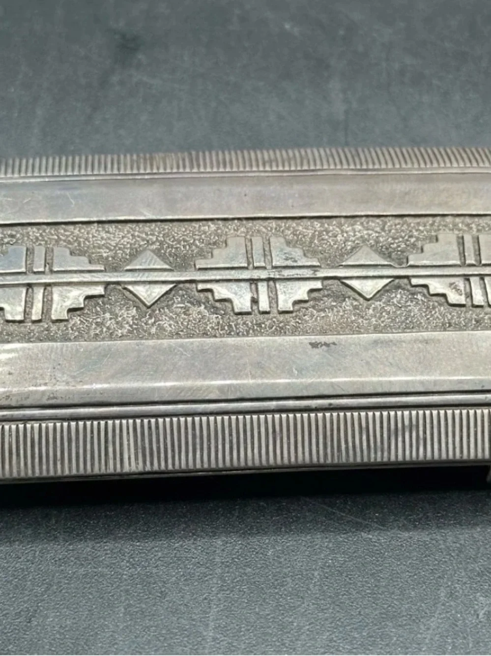 Vintage Navajo Sterling Silver Hand-Stamped Belt Buckle - 